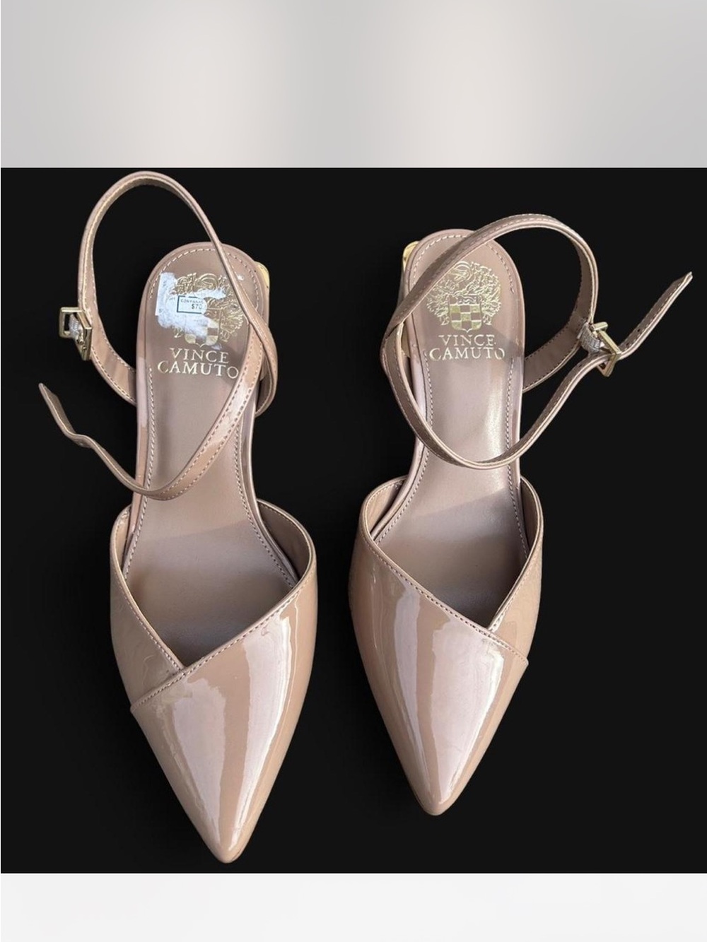 Vince Camuto Patent Nude Pointed-Toe Slingback Heels